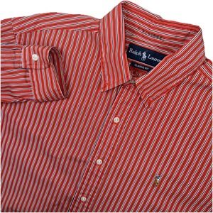 Ralph Lauren Classic Fit Striped Button Down Shirt Mens Large Orange White Navy